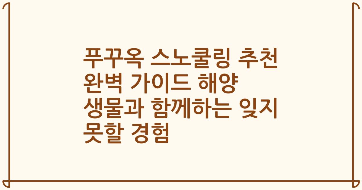 푸꾸옥 스노쿨링 추천 완벽 가이드 해양 생물과 함께하는 잊지 못할 경험